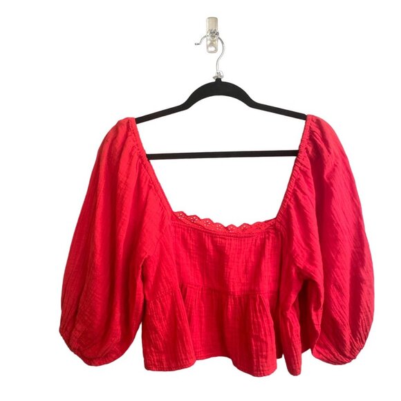NWT BILLABONG Cross My Heart Puff Sleeve Crop Top, size Large/12 - Picture 4 of 9